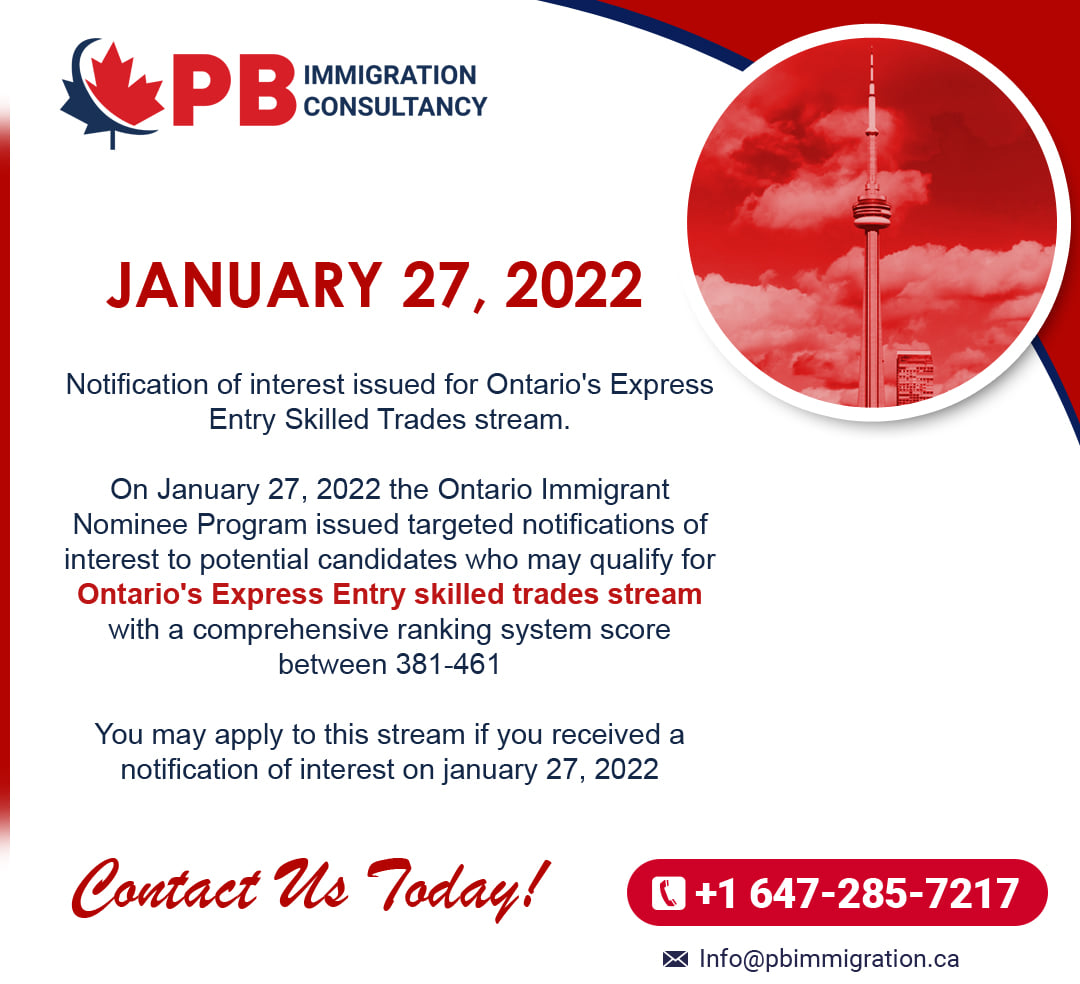 Notification of interest issued for Ontario's Express Entry Skilled Trades stream