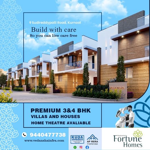 Discover a New Level of Luxury Living at Vedansha's Fortune Homes 3BHK and 4BHK Duplex Villas with Home Theater Near Sudireddy Palli Road, Kurnool